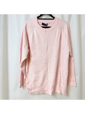 Brunette The Label Long Ribbed Crew Sweater Pink L/XL NWT